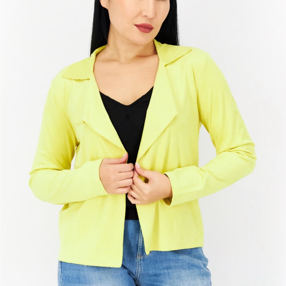 NWT- Zero Women’s Open Front Casual Blazer Jacket Neon Yellow Size  38
